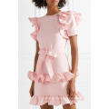 Ruffled Short Sleeve Pink Cotton Mini Summer Dress With Bow Manufacture Wholesale Fashion Women Apparel (TA0286D)